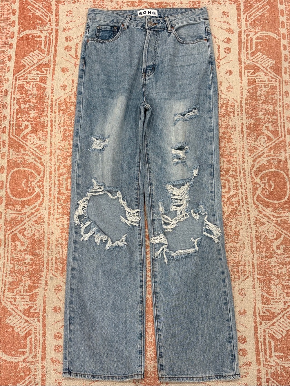 S.O.N.G. Size 5/27 Light Wash Distressed High Rise Wide Leg Baggy Denim Jeans